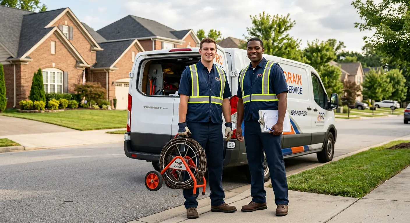 Sewer and drain service team with equipment ready for work in Georgetown